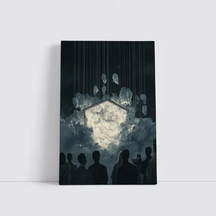 Dark Surreal Crowd Watching Glowing Cloud Portal