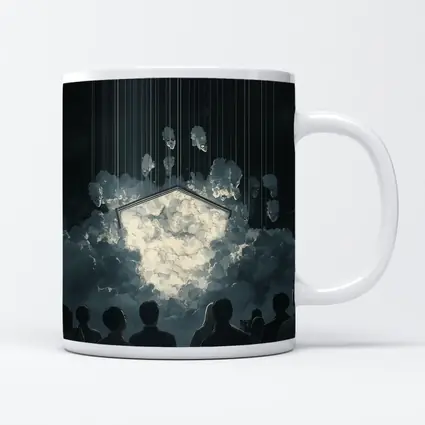Dark Surreal Crowd Watching Glowing Cloud Portal