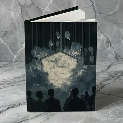 Dark Surreal Crowd Watching Glowing Cloud Portal