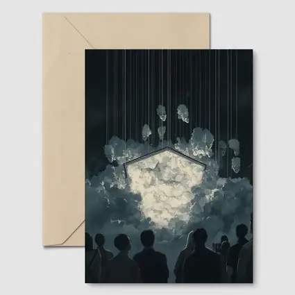 Dark Surreal Crowd Watching Glowing Cloud Portal