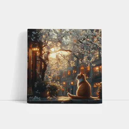 Orange Cat Sitting Under White Blossoms City