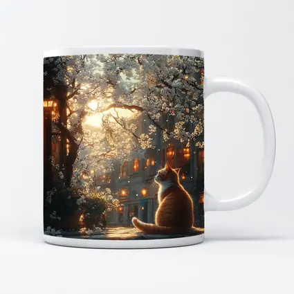 Orange Cat Sitting Under White Blossoms City