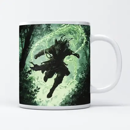 Wolf Warrior Leaping In Mystical Forest
