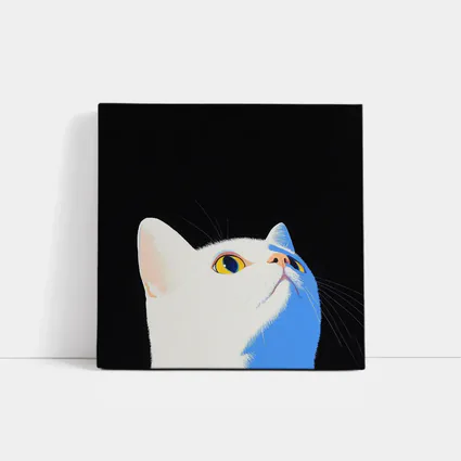 White Cat Yellow Eyes Black Background Art