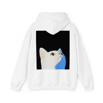 White Cat Yellow Eyes Black Background Art
