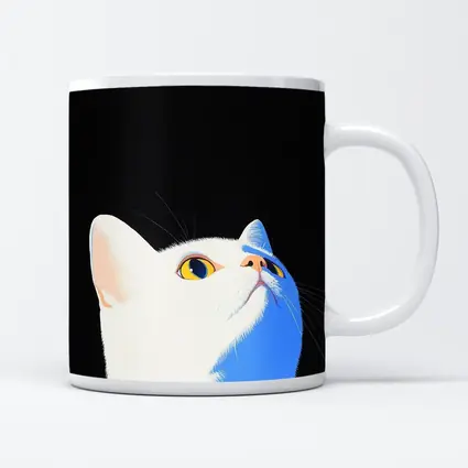 White Cat Yellow Eyes Black Background Art