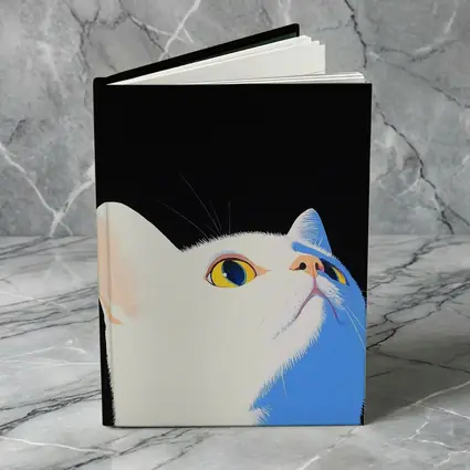 White Cat Yellow Eyes Black Background Art