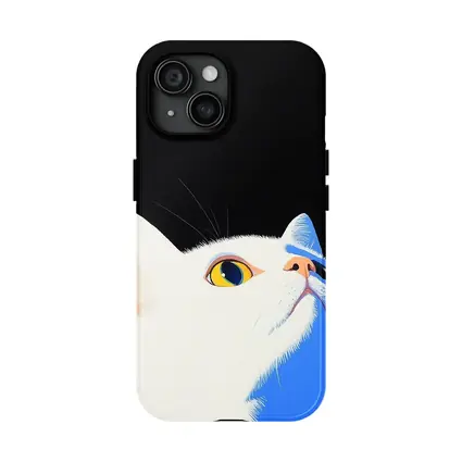 White Cat Yellow Eyes Black Background Art