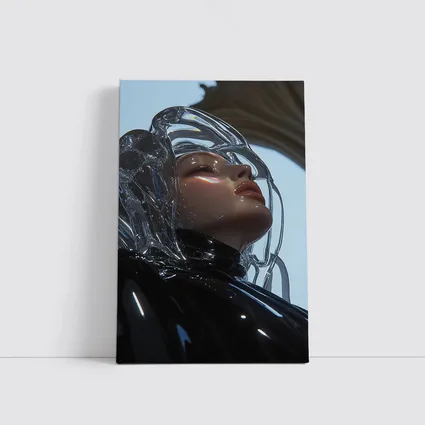 Futuristic Woman Glass Hair Black Outfit