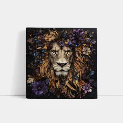 Lion Portrait Dark Floral Botanical Art