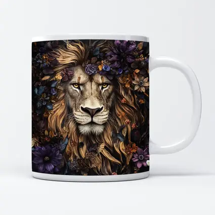 Lion Portrait Dark Floral Botanical Art