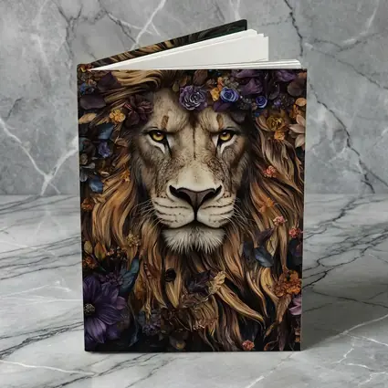 Lion Portrait Dark Floral Botanical Art