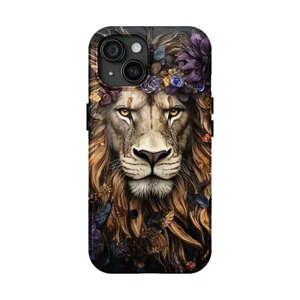Lion Portrait Dark Floral Botanical Art
