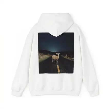 Sheep Standing on Road at Night