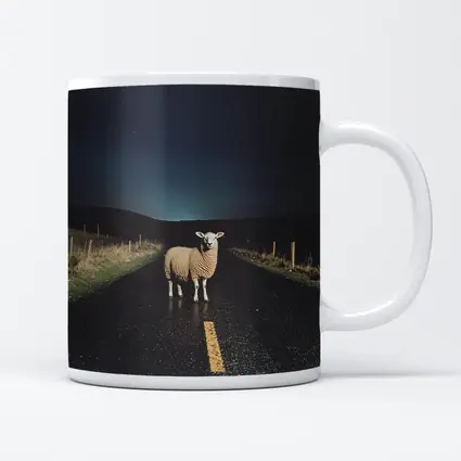 Sheep Standing on Road at Night