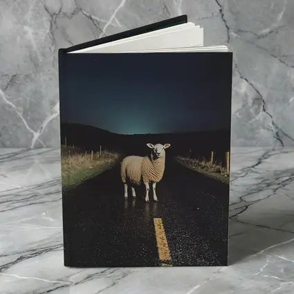 Sheep Standing on Road at Night