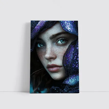 Freckled Woman Fantasy Purple Dragon Scale Portrait