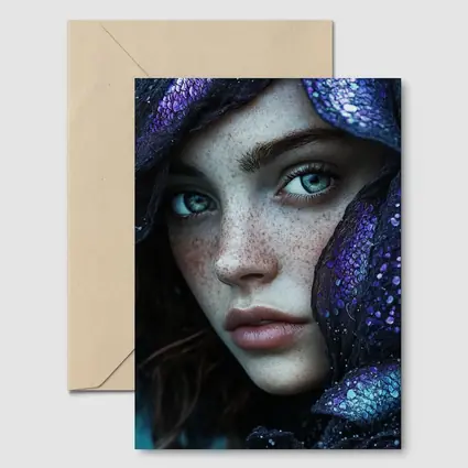 Freckled Woman Fantasy Purple Dragon Scale Portrait
