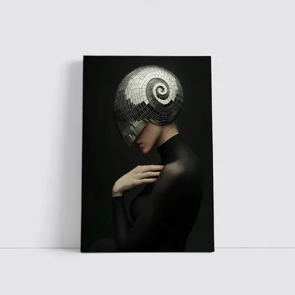 Woman Disco Ball Head Dark Background