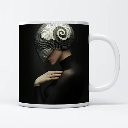 Woman Disco Ball Head Dark Background