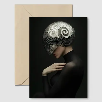 Woman Disco Ball Head Dark Background