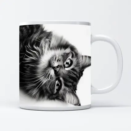 Maine Coon Cat Black and White Portrait