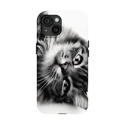 Maine Coon Cat Black and White Portrait
