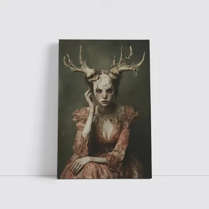 Dark Fantasy Woman With Antlers Gothic Portrait