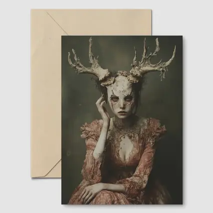 Dark Fantasy Woman With Antlers Gothic Portrait