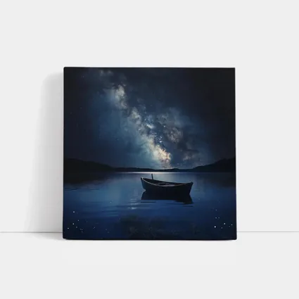 Lone Boat On Lake Under Milky Way