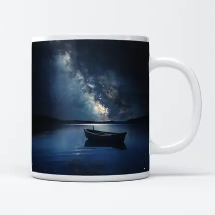 Lone Boat On Lake Under Milky Way