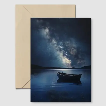 Lone Boat On Lake Under Milky Way