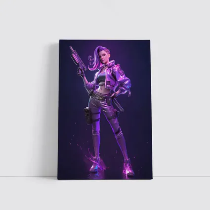 Cyberpunk Girl Neon Purple Dark Background