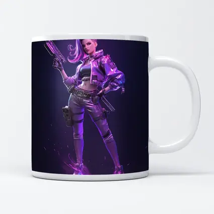 Cyberpunk Girl Neon Purple Dark Background