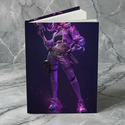 Cyberpunk Girl Neon Purple Dark Background