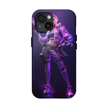 Cyberpunk Girl Neon Purple Dark Background