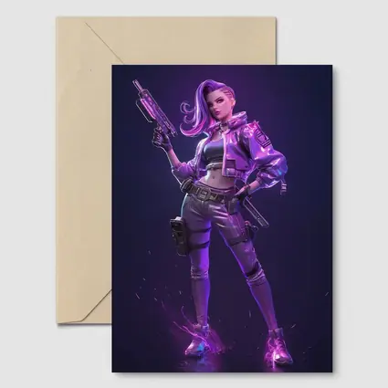 Cyberpunk Girl Neon Purple Dark Background