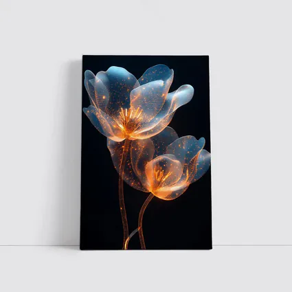 Glowing Translucent Flowers Blue Orange Dark Background