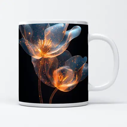 Glowing Translucent Flowers Blue Orange Dark Background