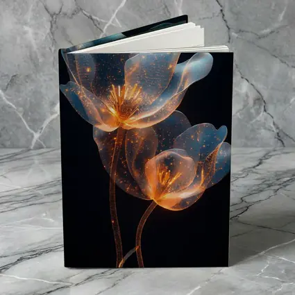 Glowing Translucent Flowers Blue Orange Dark Background