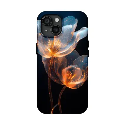 Glowing Translucent Flowers Blue Orange Dark Background