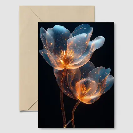 Glowing Translucent Flowers Blue Orange Dark Background
