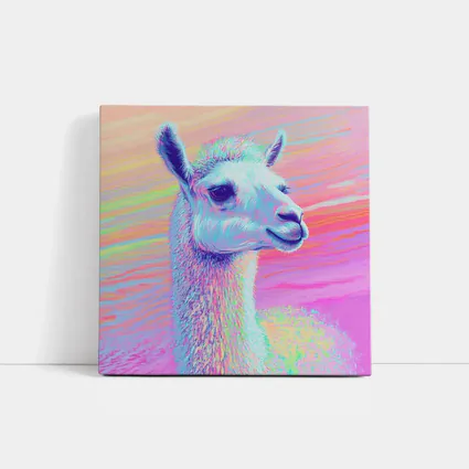 Pastel Rainbow Alpaca Llama Portrait Art