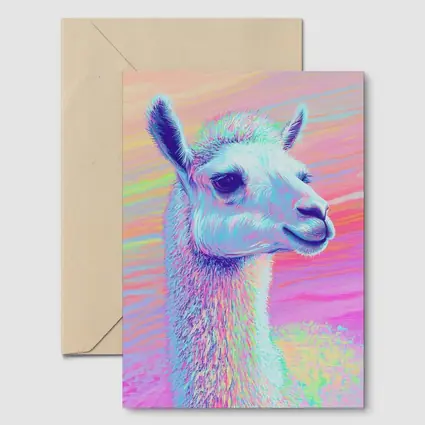 Pastel Rainbow Alpaca Llama Portrait Art