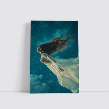 Woman Floating in Starry Night Sky