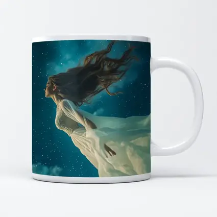 Woman Floating in Starry Night Sky