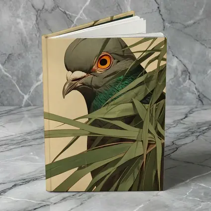 Pigeon Portrait Peering Through Green Leaves