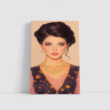 Elegant Dark Haired Woman Portrait Illustration Art