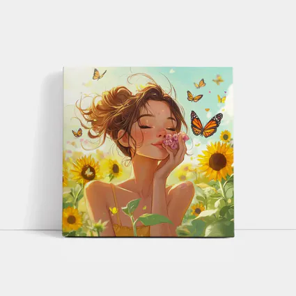 Anime Girl Smelling Flowers Sunflower Field
