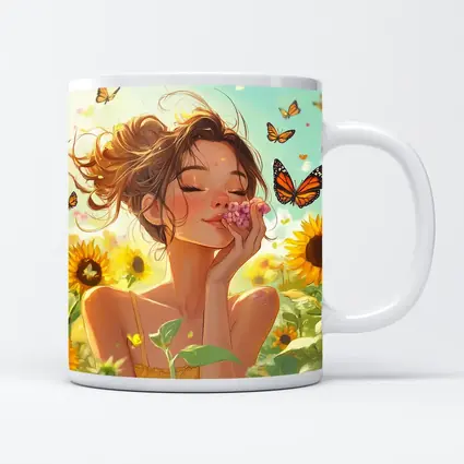 Anime Girl Smelling Flowers Sunflower Field
